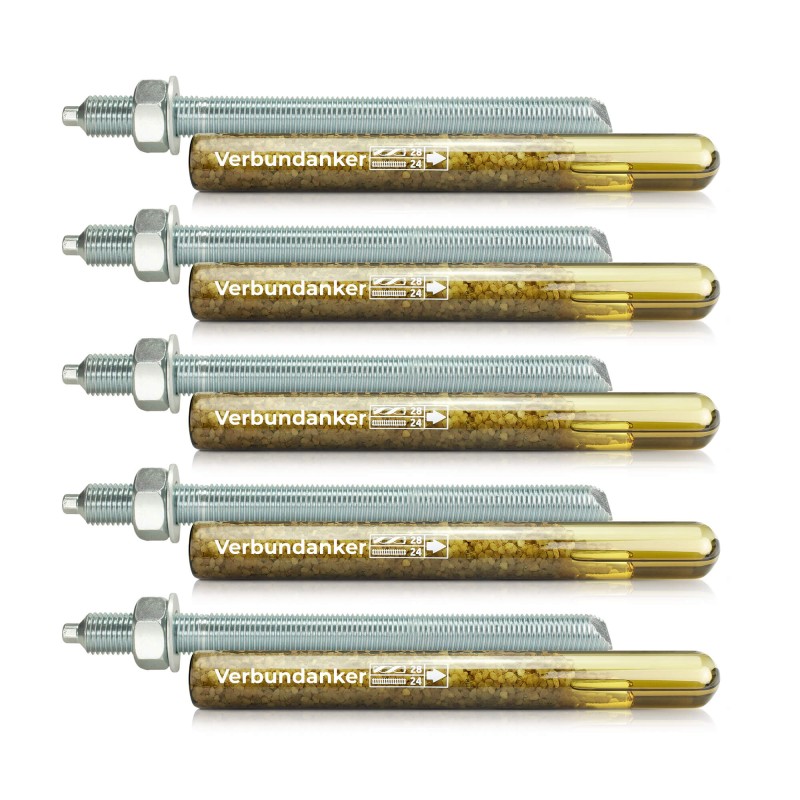 Set 5x Verbundankerpatrone M24 + Ankerstange M24 x300mm Verz. ETA Mörtelpatrone