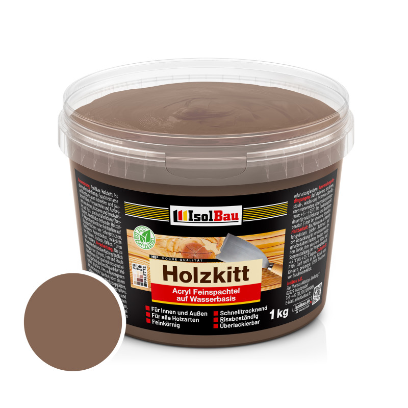 Isolbau - Holz-Spachtelmasse 1 kg - Holzspachtel Holzkitt Außen und Innen - Holz-Reparaturspachtel - Holzreparaturmasse - Holz-Fertigspachtel - Schnelltrocknend